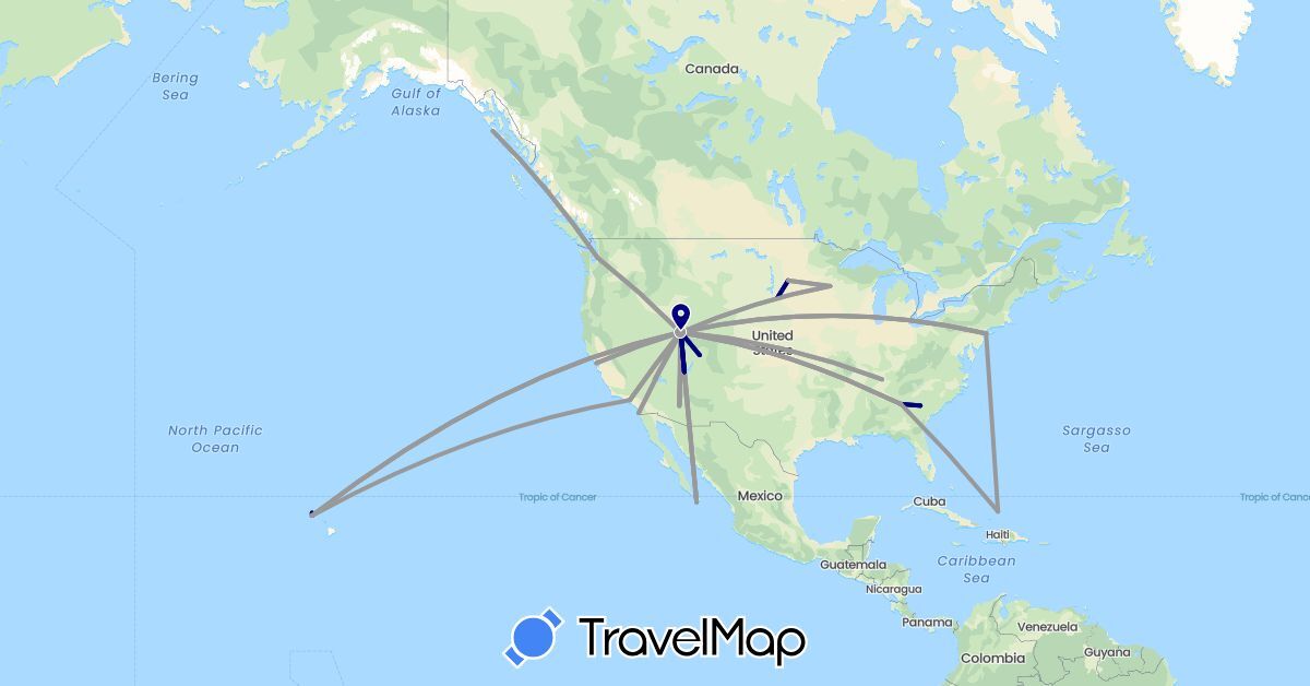 TravelMap itinerary: driving, plane in Mexico, Turks and Caicos Islands, United States (North America)
